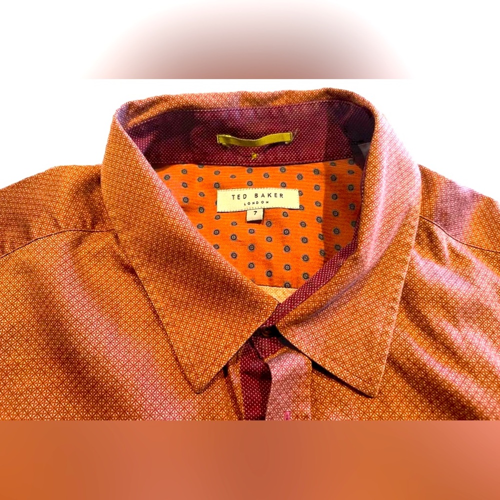 Ted Baker London Cotton Nuworld Long Sleeve Button-Up Shirt Red Wine Size 7 XXXL